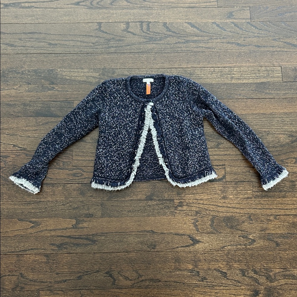 Mayoral Chic Girls Navy and Silver Knit Coat with Fringe Size 8
